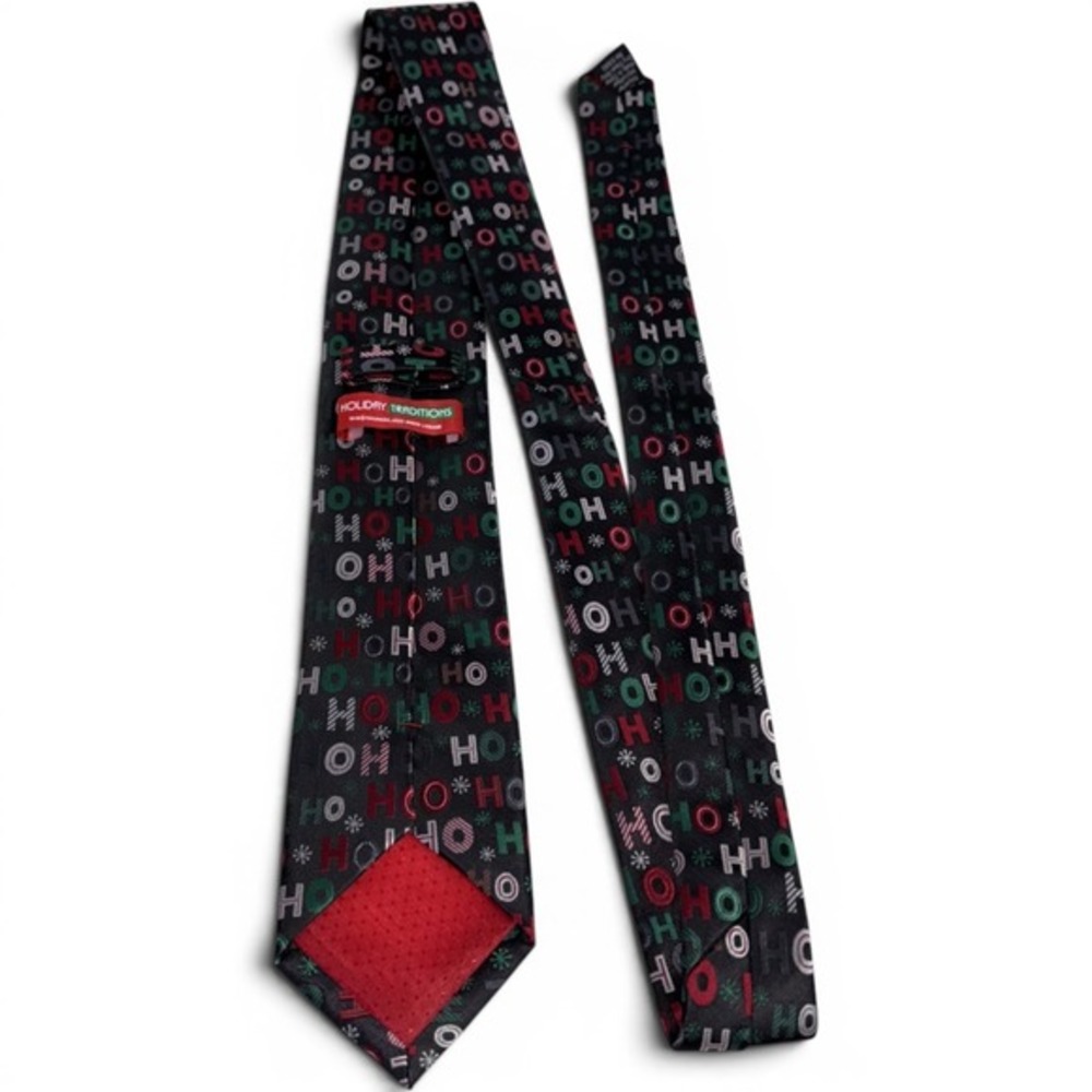 Holiday Traditions Hallmark‎ Mens Christmas Tie Black Ho Ho Ho Microfiber